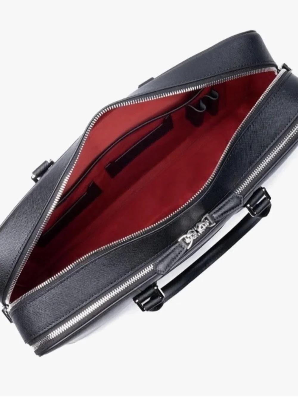 Maverick & Co Manhattan Double Zip Leather Briefcase Black/Red